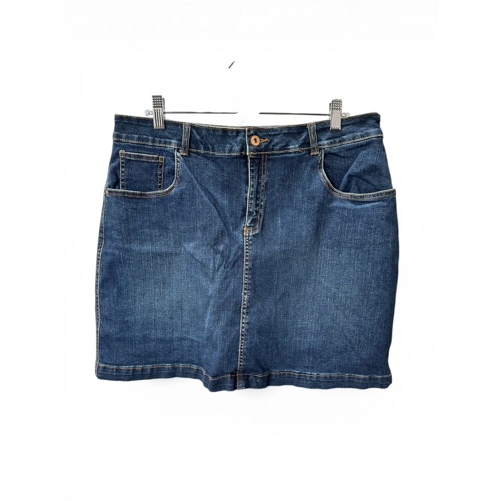 Denim Med Wash Cotton Jean Skirt High Rise Sz 14 Length 18” Classic Streetwear